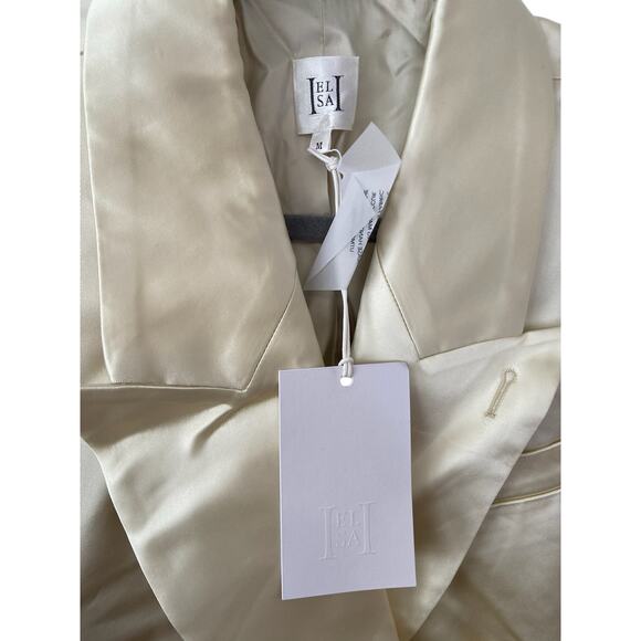 Helsa Heavy Satin Double Breasted Blazer Jacket Career Shoulder Pads Bone M - Picture 6 of 11